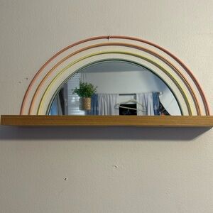 The BIG one, decorative mirrored shelf. Pink, orange, yellow, green.